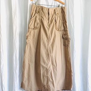 Long Tan Khaki Cargo Skirt